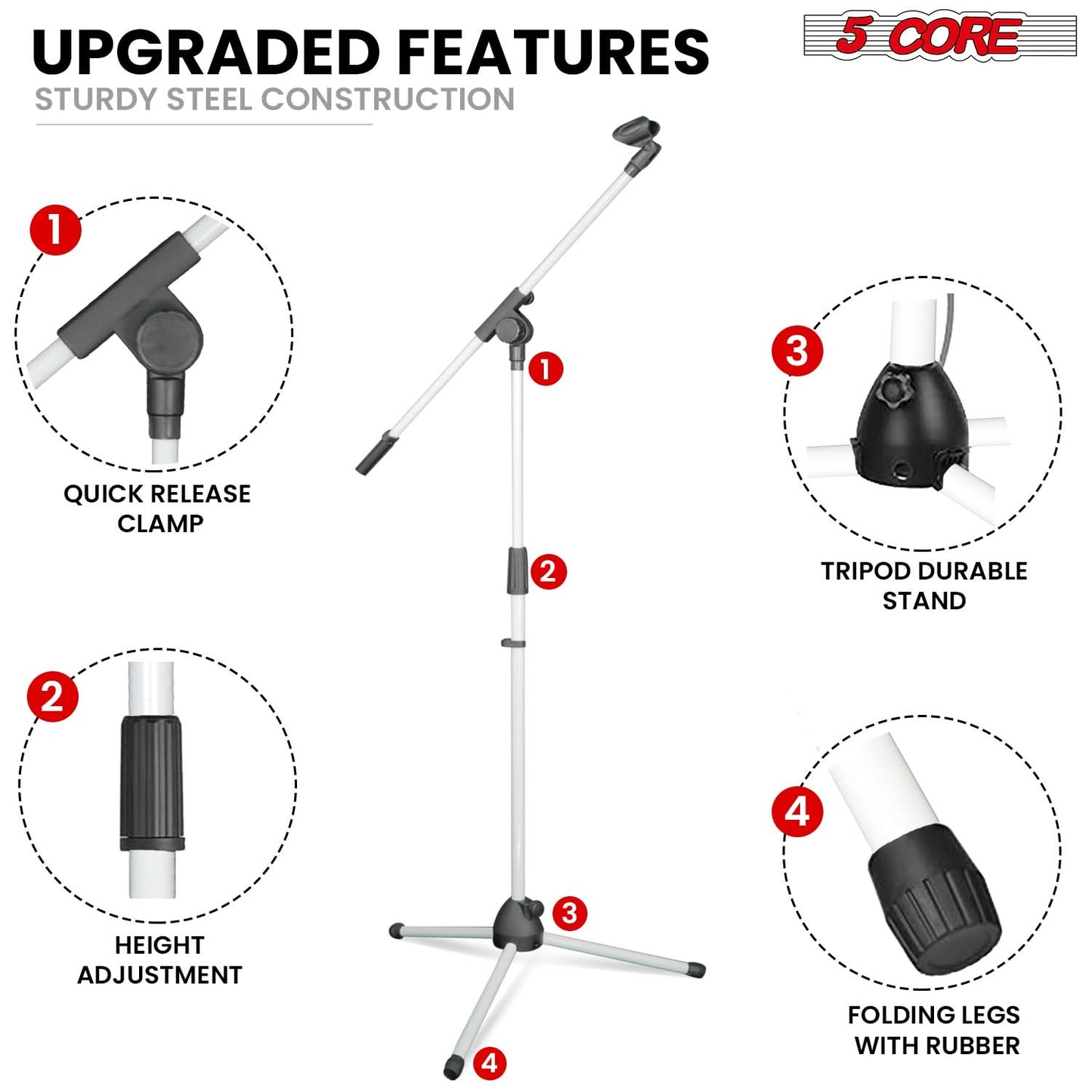 5Core Tripod Mic Stand 4Pcs Adjustable Holder Floor Microphone Boom Arm