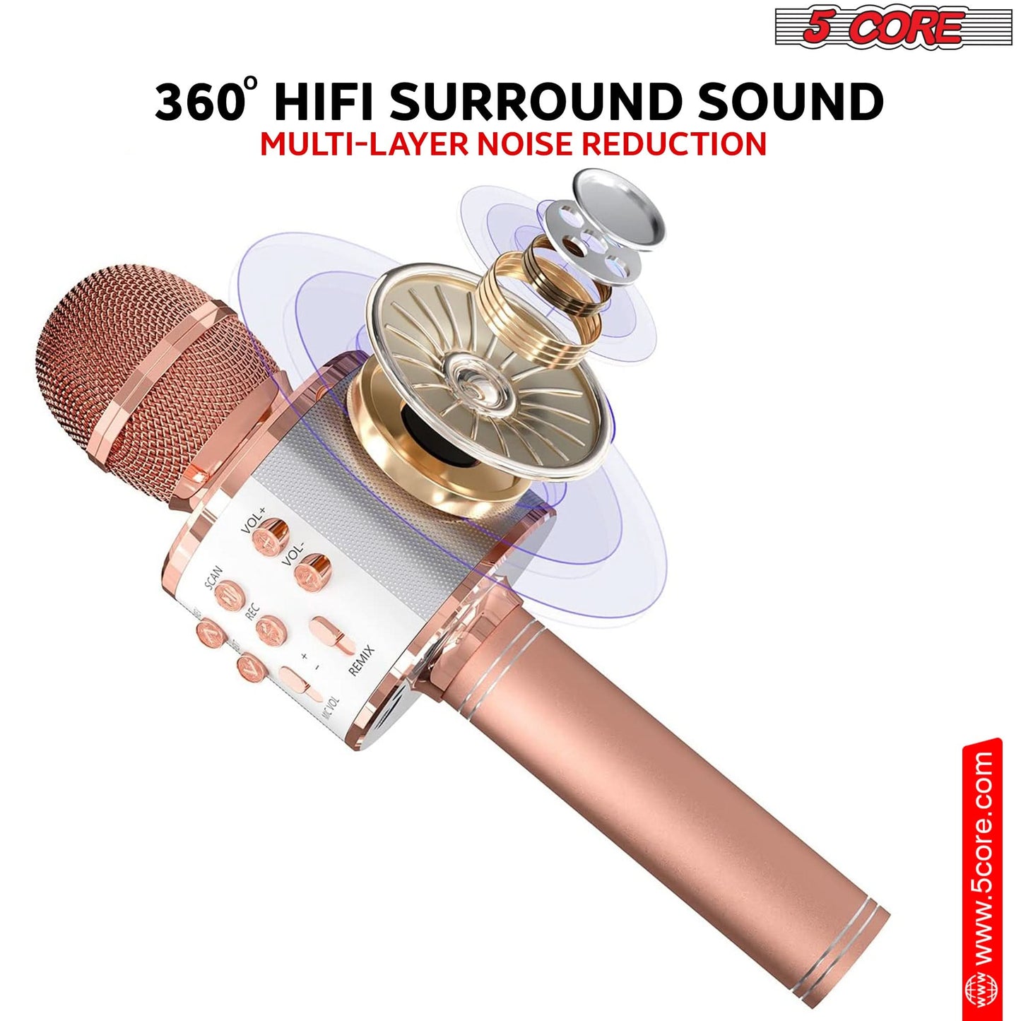 5Core Wireless Karaoke Microphone Bluetooth Mic Portable Handheld Microfonos Inalambricos COPPER