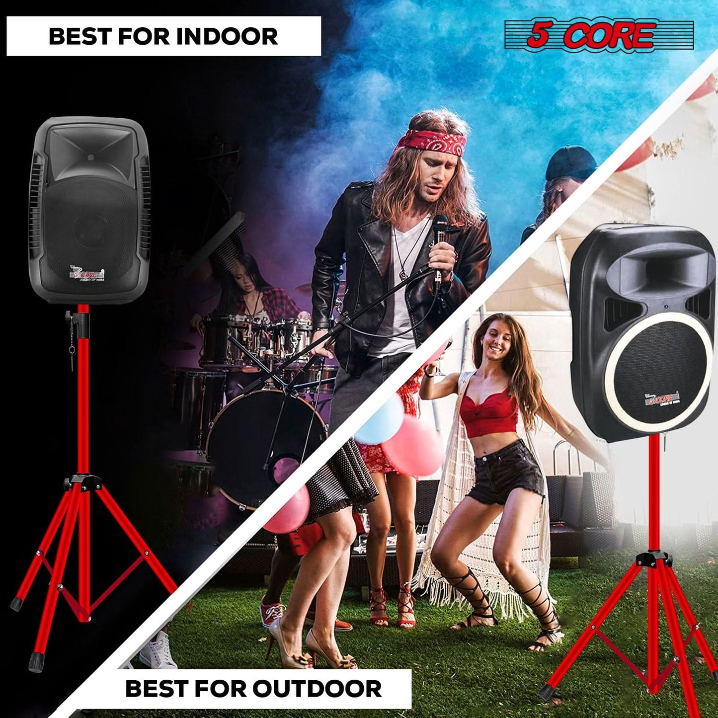 5 Core Speaker Stand Height Adjustable PA DJ Tripod Studio Monitor Stands w 35mm Compatible Insert