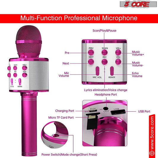 5Core Wireless Karaoke Microphone Bluetooth Mic Portable Handheld Microfonos Inalambricos PINK