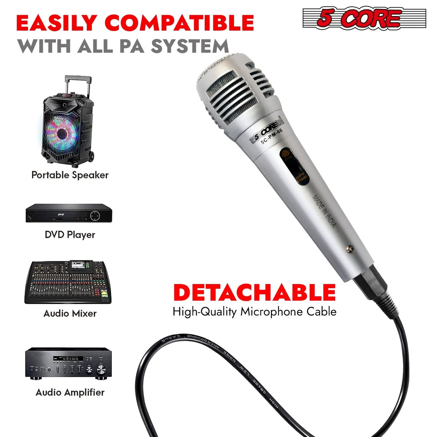 5Core XLR Microphone Dynamic Mic Karaoke Singing Studio Mics Handheld Microfono