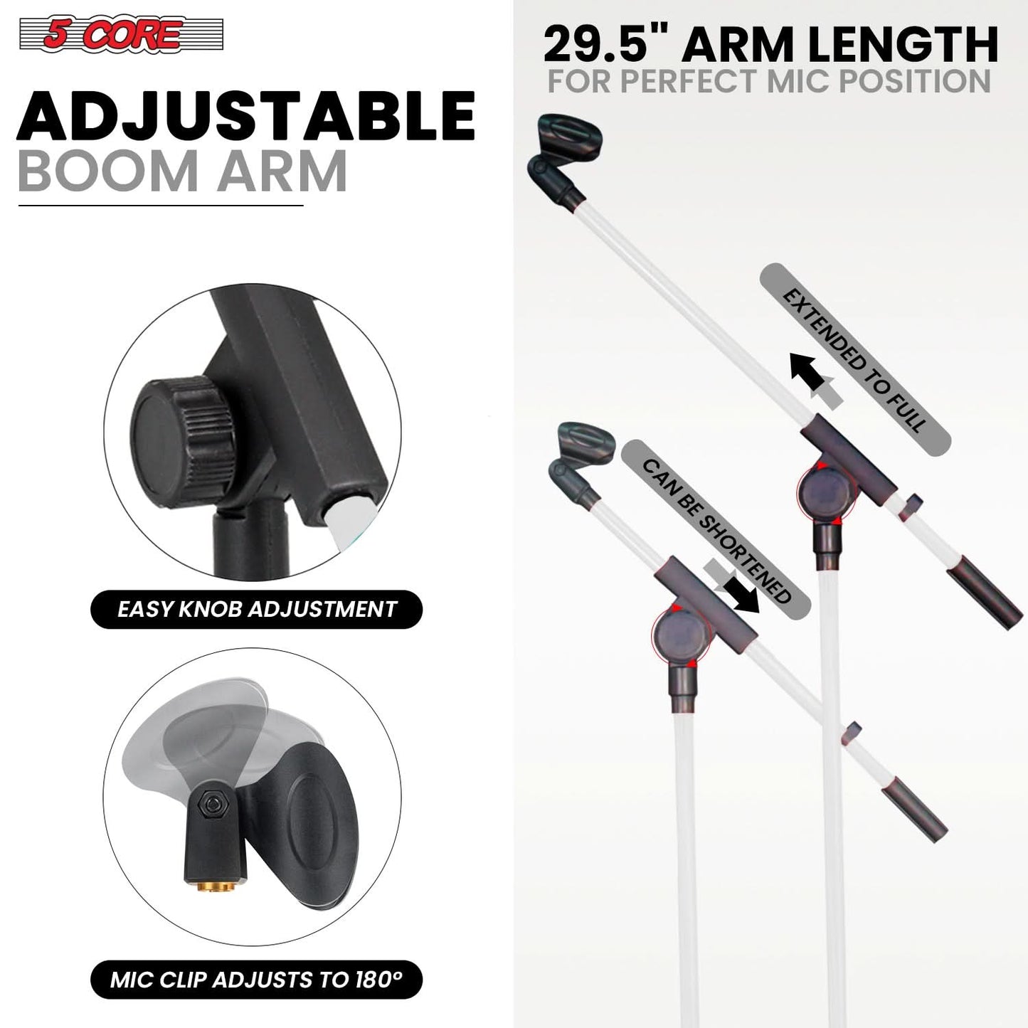 5Core Tripod Mic Stand 4Pcs Adjustable Holder Floor Microphone Boom Arm
