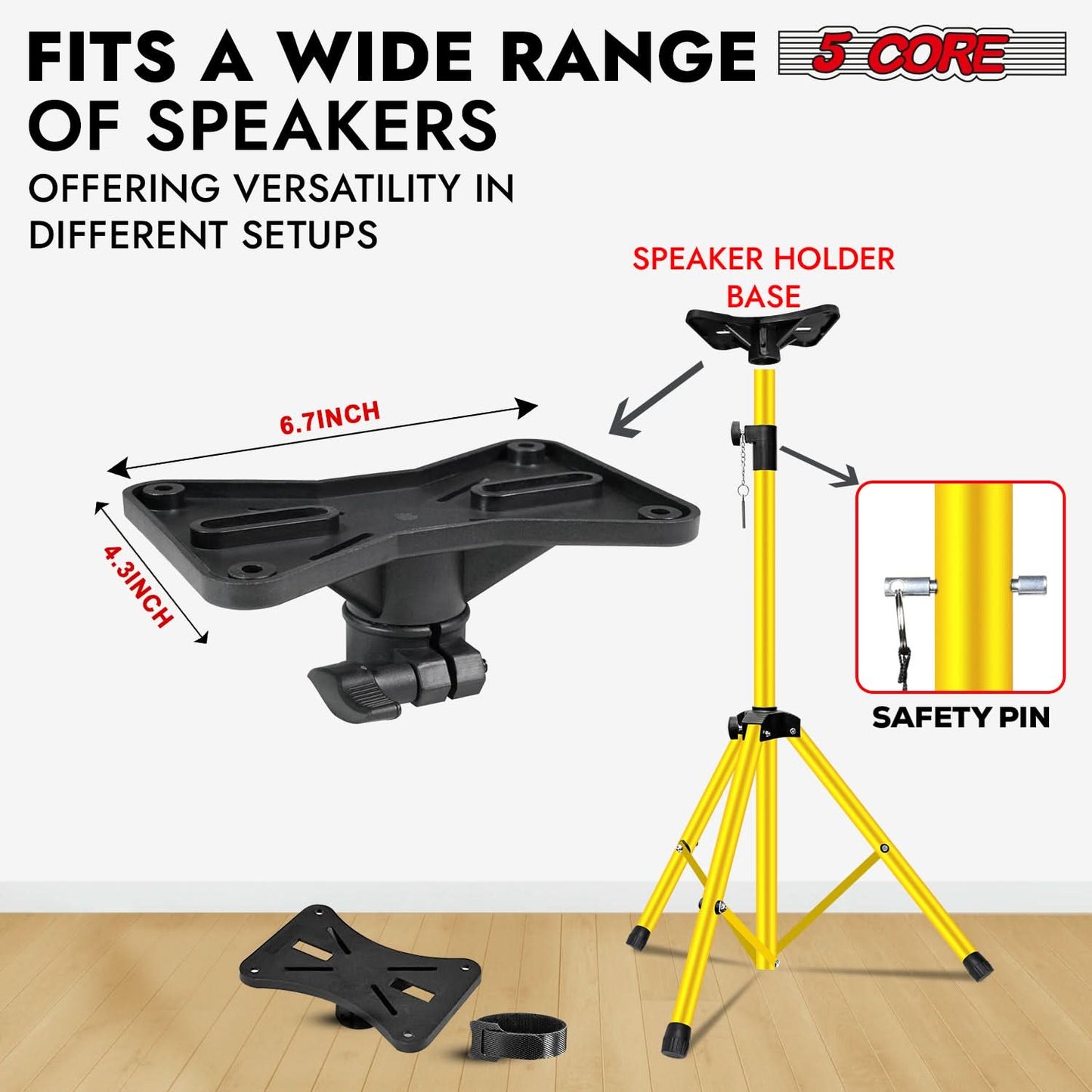 5Core Speaker Stand Tripod Tall Adjustable 72 Inch DJ Pole Mount Studio Monitor Stands Yellow 1 PK
