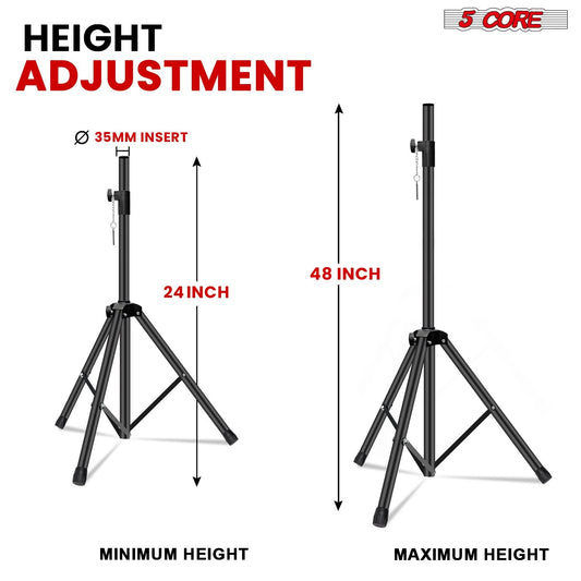 5Core Speaker Stand Tripod Floor Short Adjustable DJ Studio Monitor Stands Pole Mount BLACK