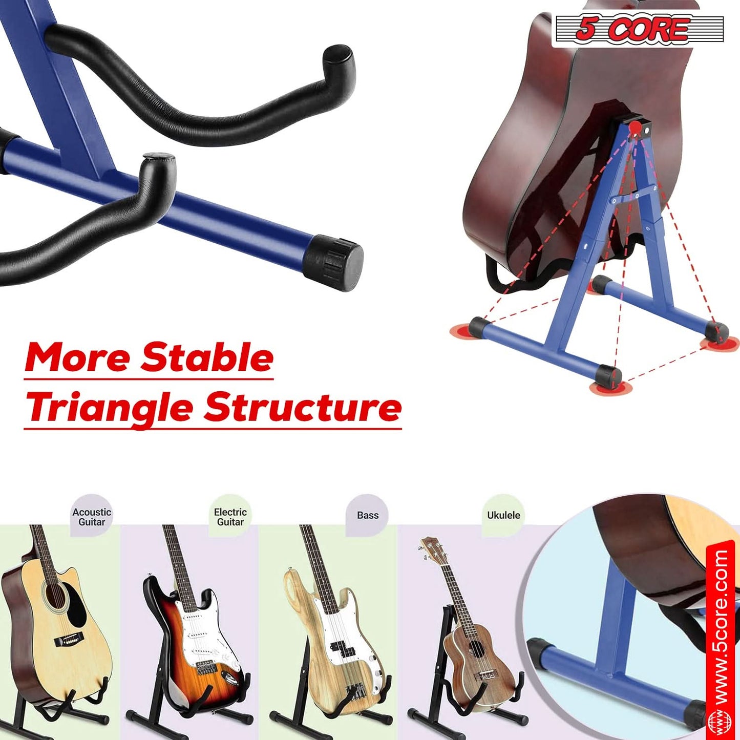 5 Core Guitar Stand A Frame Shape w Soft Foam Arm Non Slip Rubber for Acoustic Electric Bass Ukulele