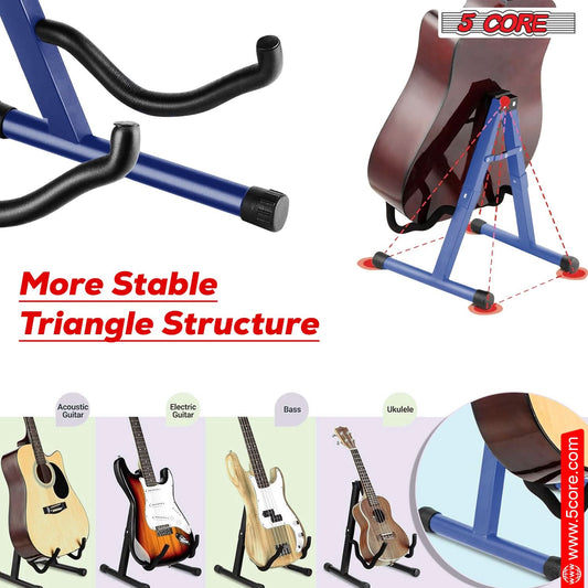 5 Core Guitar Stand A Frame Shape w Soft Foam Arm Non Slip Rubber for Acoustic Electric Bass Ukulele