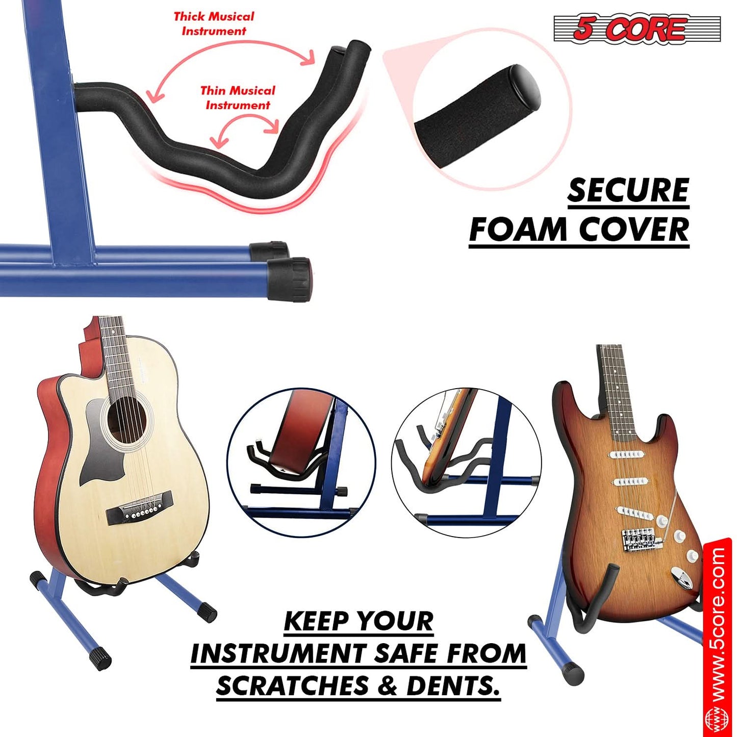 5 Core Guitar Stand A Frame Shape w Soft Foam Arm Non Slip Rubber for Acoustic Electric Bass Ukulele