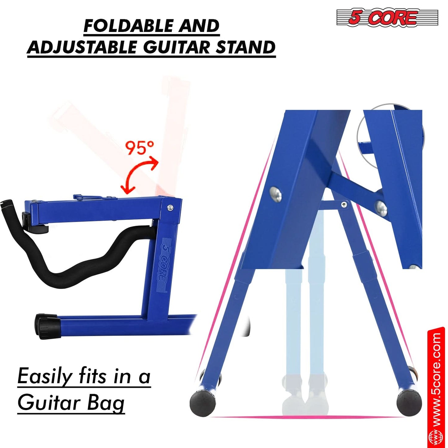 5 Core Guitar Stand A Frame Shape w Soft Foam Arm Non Slip Rubber for Acoustic Electric Bass Ukulele