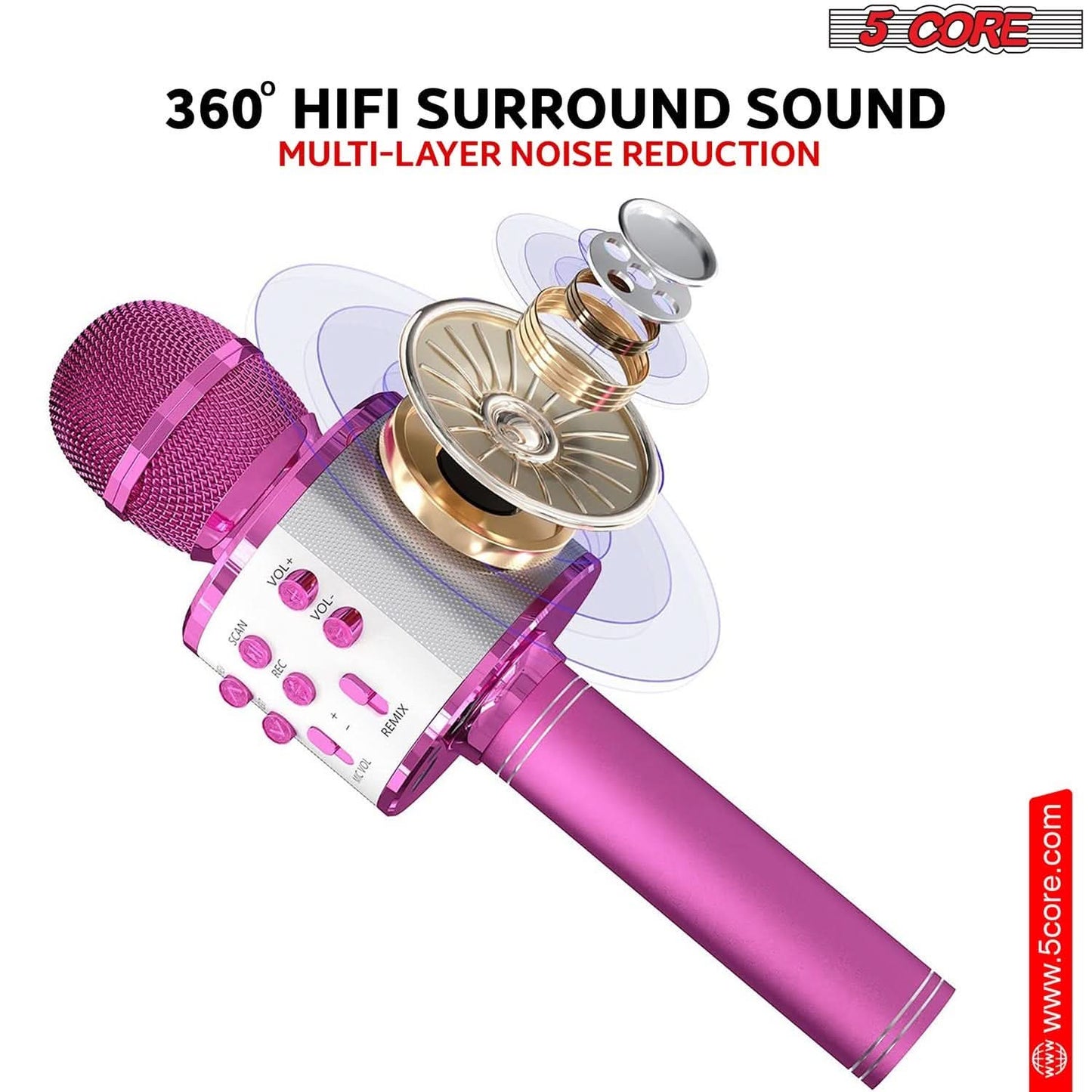 5Core Wireless Karaoke Microphone Bluetooth Mic Portable Handheld Microfonos Inalambricos PINK