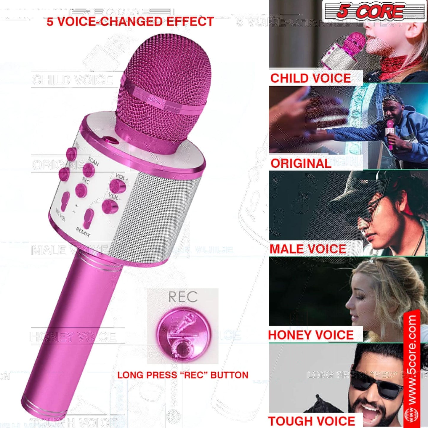5Core Wireless Karaoke Microphone Bluetooth Mic Portable Handheld Microfonos Inalambricos PINK